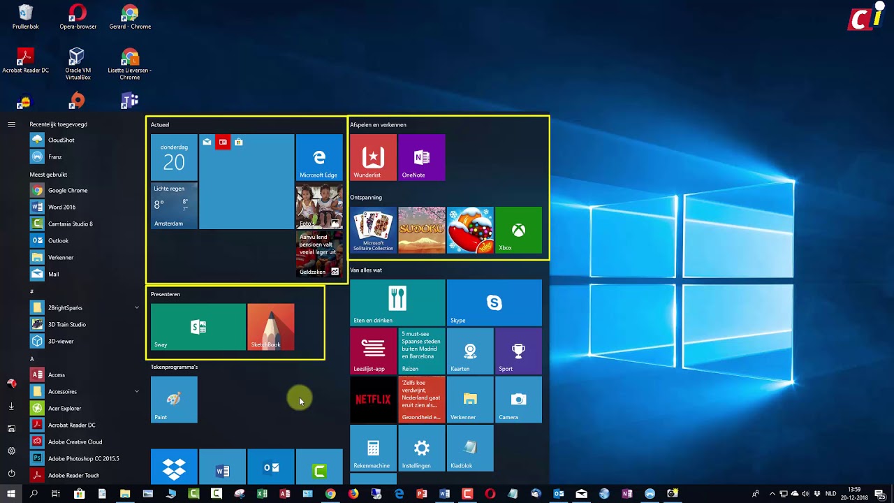 Windows 10 - tegelmappen in Start - YouTube
