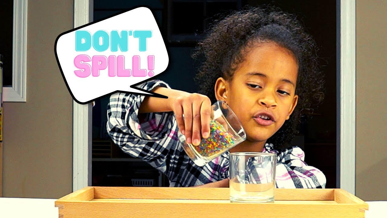 Montessori Practical Life Pouring Rice using 2 Identical Glasses - YouTube