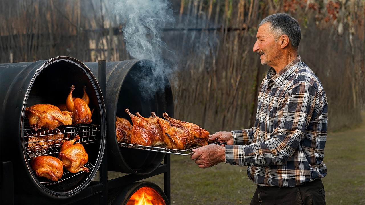 Village-Style Smoked Chicken: Juicy Meat Cooked in a Barrel🛢️🔥