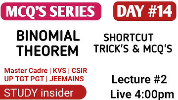 #14 MATH MCQ SERIES #L2 MASTER CADRE | BINOMIAL THEOREM | UP TGT PGT KVS | MOST EXPECTED MCQ