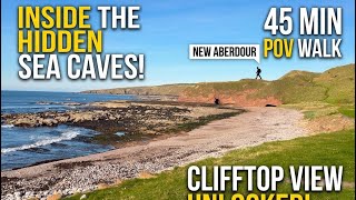 Gentle Cliffside Walk &amp; Sea Caves: New Aberdour, Scotland (45-Minute POV)