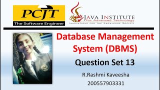 Java Institute || Database Management System(DBMS) || Question Set 13