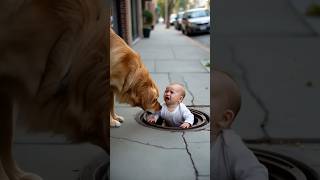 Download Lagu A golden retriever look for someone to save a baby from manhole #pet #dog #baby #animal MP3