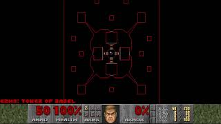 Player outruns rocket in Doom - Automap view
