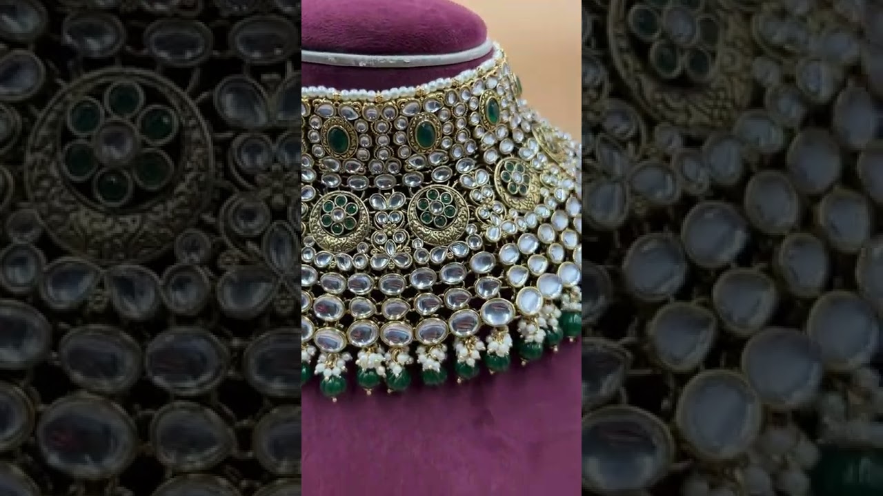 Emerald Pearl Gold Tone Kundan Semi Bridal Set | Semi 5