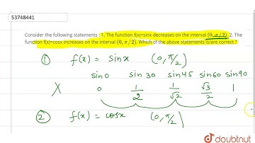 Consider the following statements : 1. The function f(x)=sinx decreases on the interval `(0,pi//2)`.