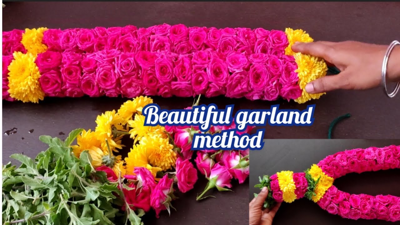 Rose Malai kattuvathu eppadi /pink colour Rose flower garland/ரோஜா பூ
