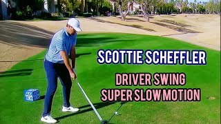 Scottie Scheffler Golf Swing in Super Slow Motion,  face on, Driver