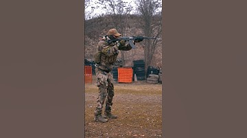 From standing to prone position while shooting with the rifle. Tactical Movement