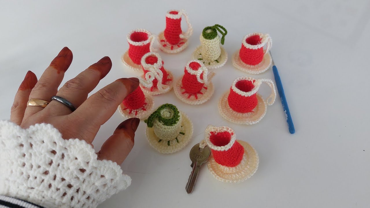  Örgü Çay Bardağı Anahtarlık yapılışı çok kolay 