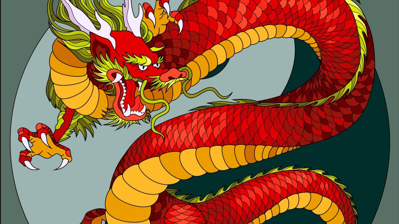 Traditional Chinese dragon illustrated in a bold, graphic art style.