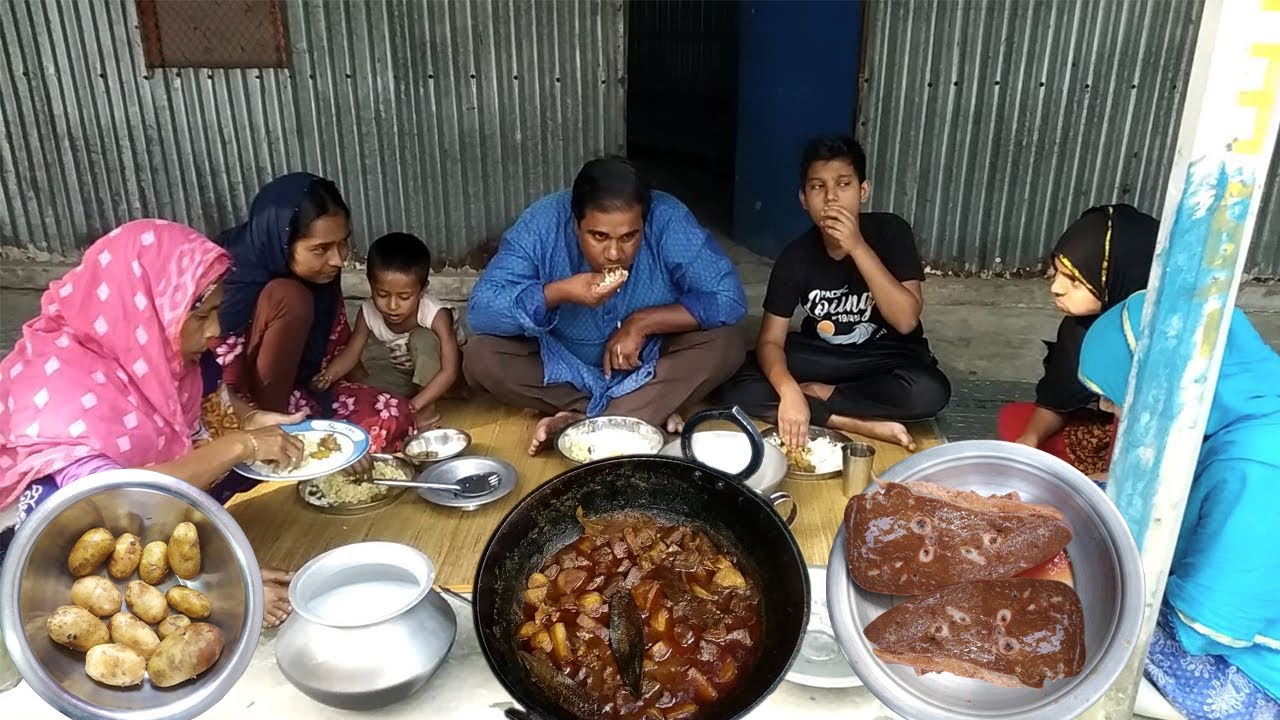 How bd village grandma cooking and eating beef liver curry recipe with potato for lunch/ desi style.