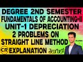 Degree 2nd Semester Fundamentals of Accounting-II Unit-1 Depreciation Straight Line Method Problems.