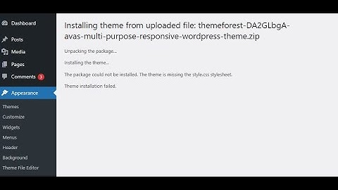 The package could not be installed. The theme is missing the style.css stylesheet.