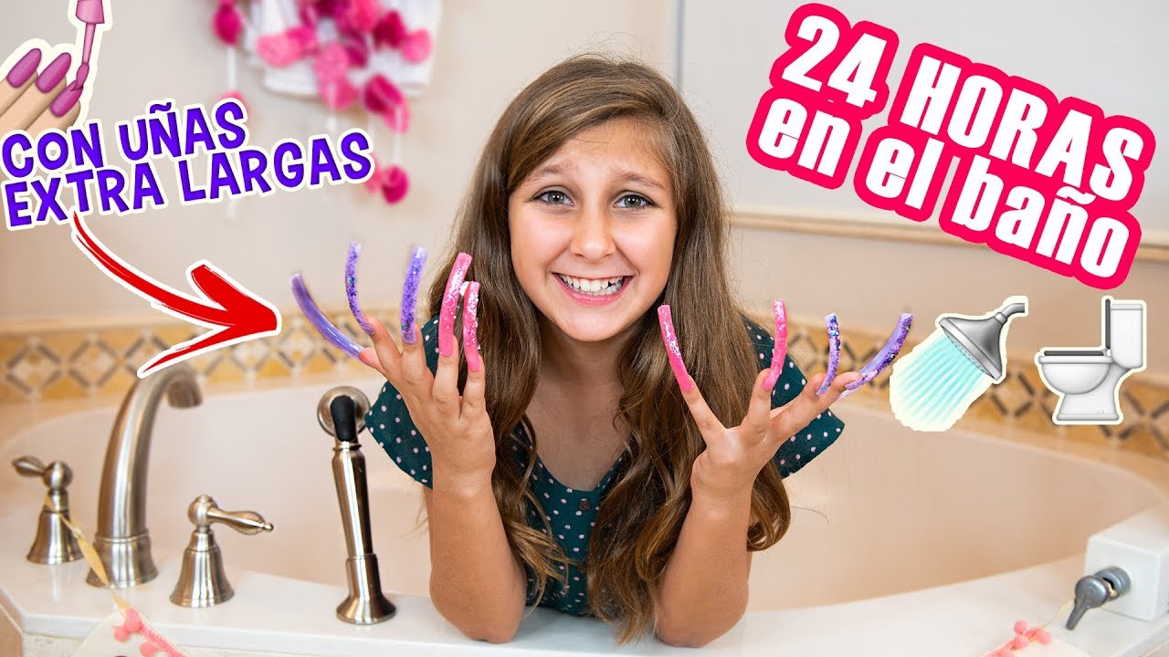 24 horas en el BAÑO con uñas EXTRA LARGAS Mimi Land 💜 YouTube