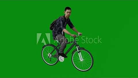 3d man bike biker bicycle green screen animated scene asian american boy riding bicycle with chroma