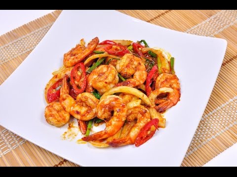 Stir Fried Shrimp with Chili Paste (Thai Food) - กุ้งผัดน้ำพริกเผา