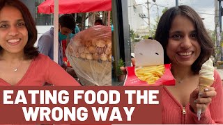Eating food the wrong way for 24 hours challenge