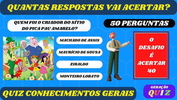 Então vamos começar? Neste quiz de perguntas e respostas sobre temas  gerais, você vai poder mostrar todo seu conhecimento e ainda ganhar um  prêmio no final. Boa sorte aos competidores!