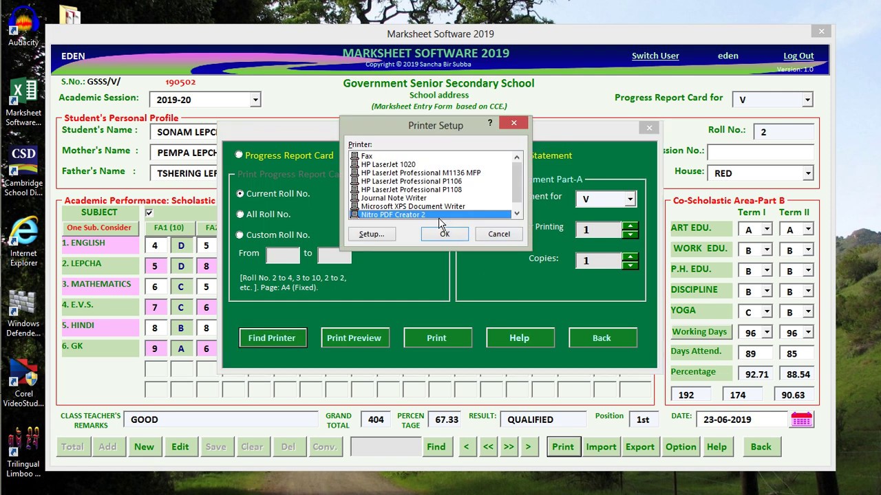 Printing Results & Statement in Marksheet Software 2019