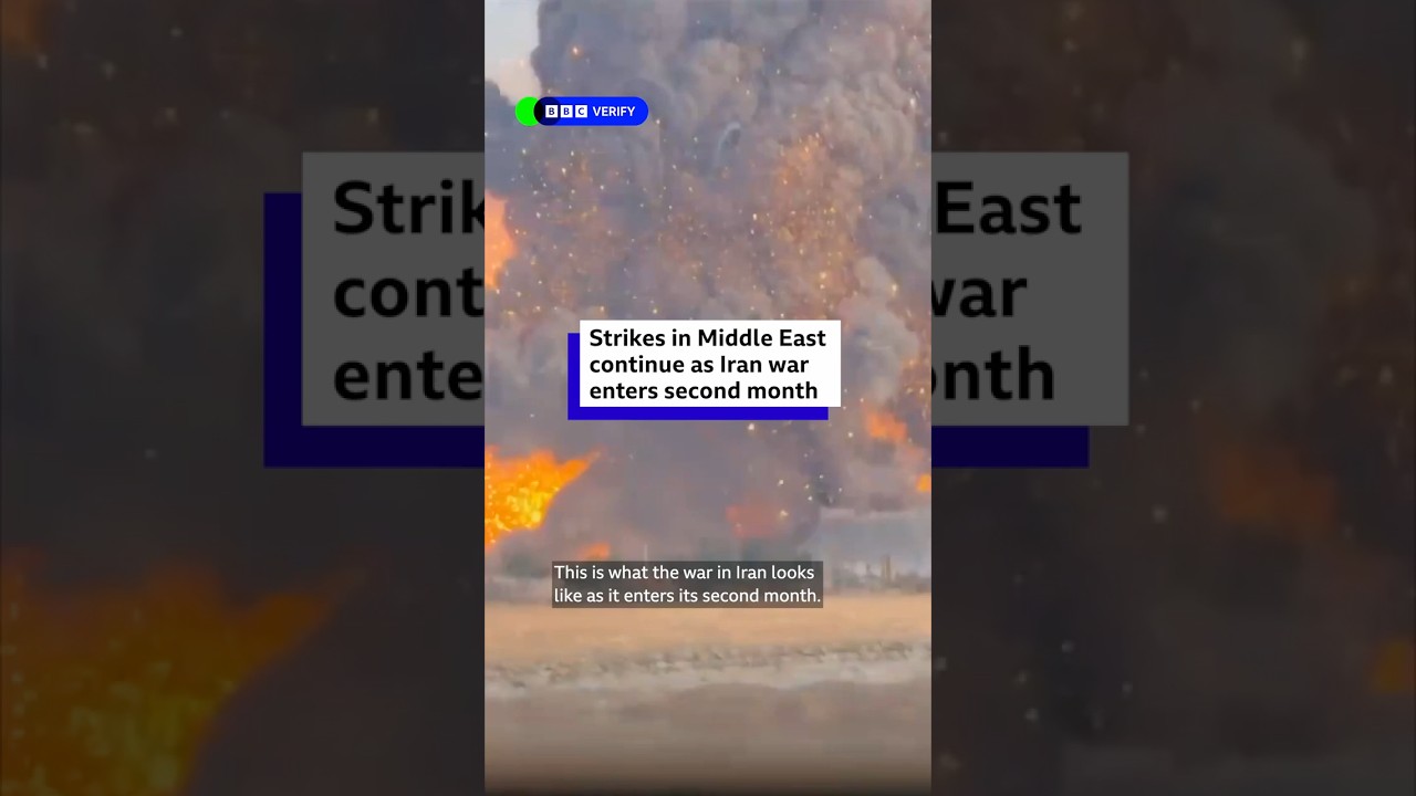 Strikes in Middle East continue as Iran war enters second month. #Iran #US #BBCNews