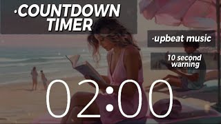 2 minute countdown timer with upbeat music & 10 second alarm for Read Across America Day at beach