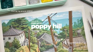 ₊˚✧ cleaning my gouache palette and painting from up on poppy hill’s scene🌾 gouache painting