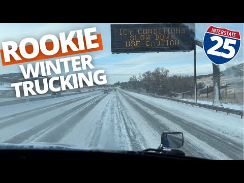 Truck Driving on Icy Road - I-25 Colorado