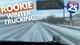 Truck Driving on Icy Road - I-25 Colorado