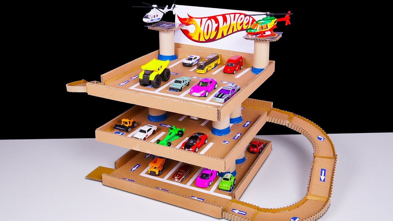 How to make garage for toy car Hot Wheels Matchbox from cardboard. 