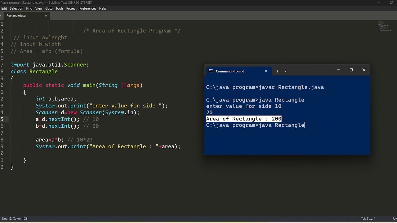 program to calculate area of rectangle | java programming - YouTube