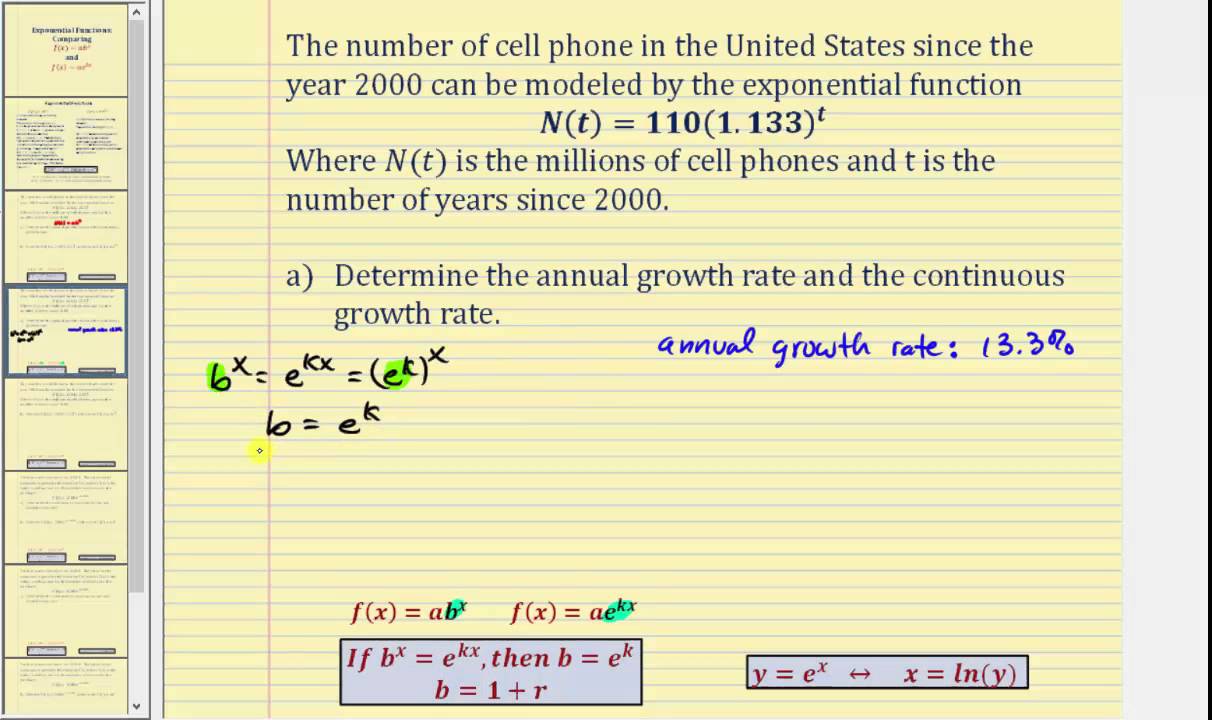 Comparing Forms Of Exponential Functions Y Ab X And Y Ae Kx Youtube