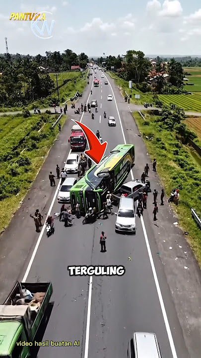 Bus terguling di tengah jalan raya Pantura akibat menabrak genderuwo #shorts #viralshorts