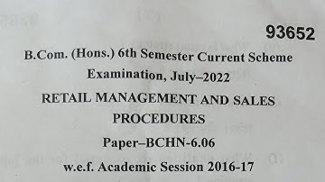 2022, MDU, B.com(H), 6th sem | RETAIL MANAGEMENT- question paper