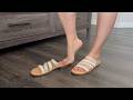 Beige Strappy Flat Slippers Try On - Comfortable Sandals for Women - 4K