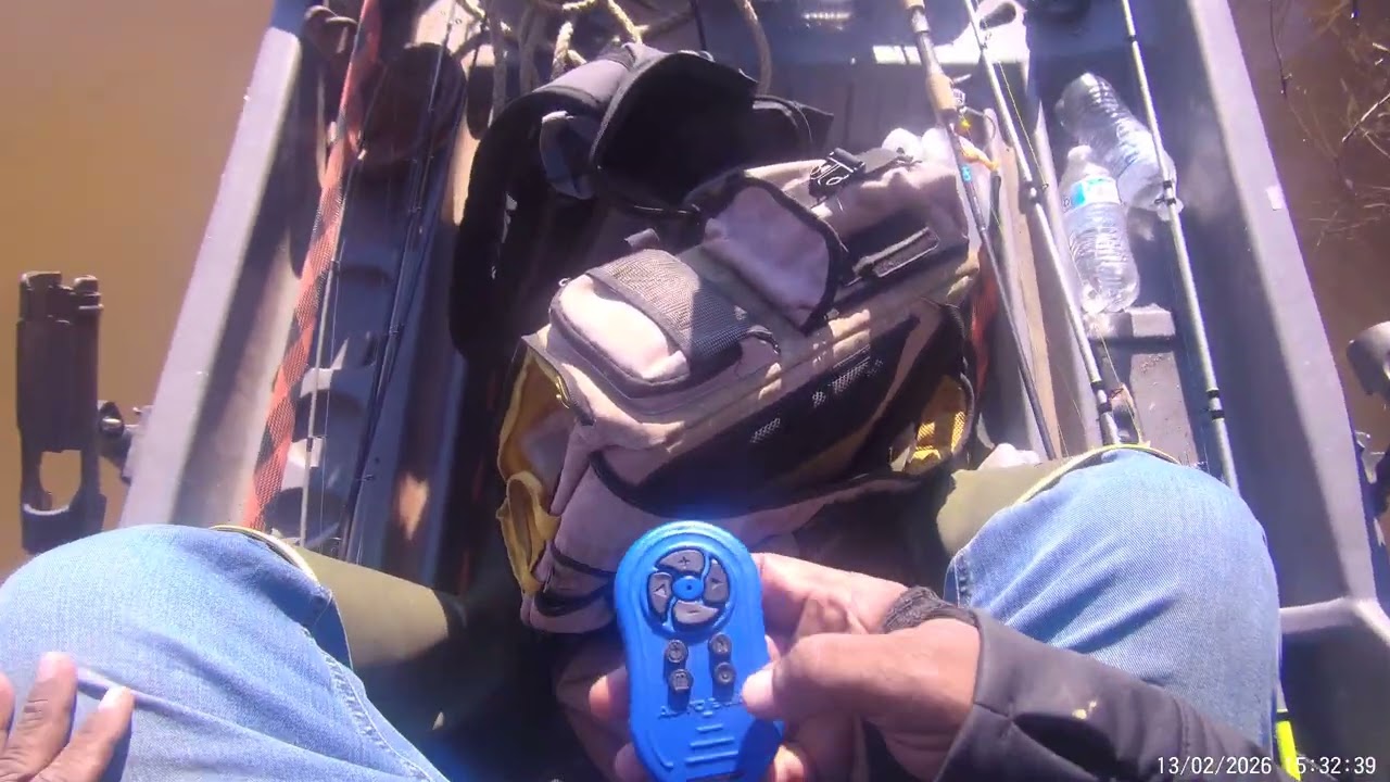 Bass fishing with TKW in my Sun Dolphin 8, equipped with an Autoboat smart head, in February.