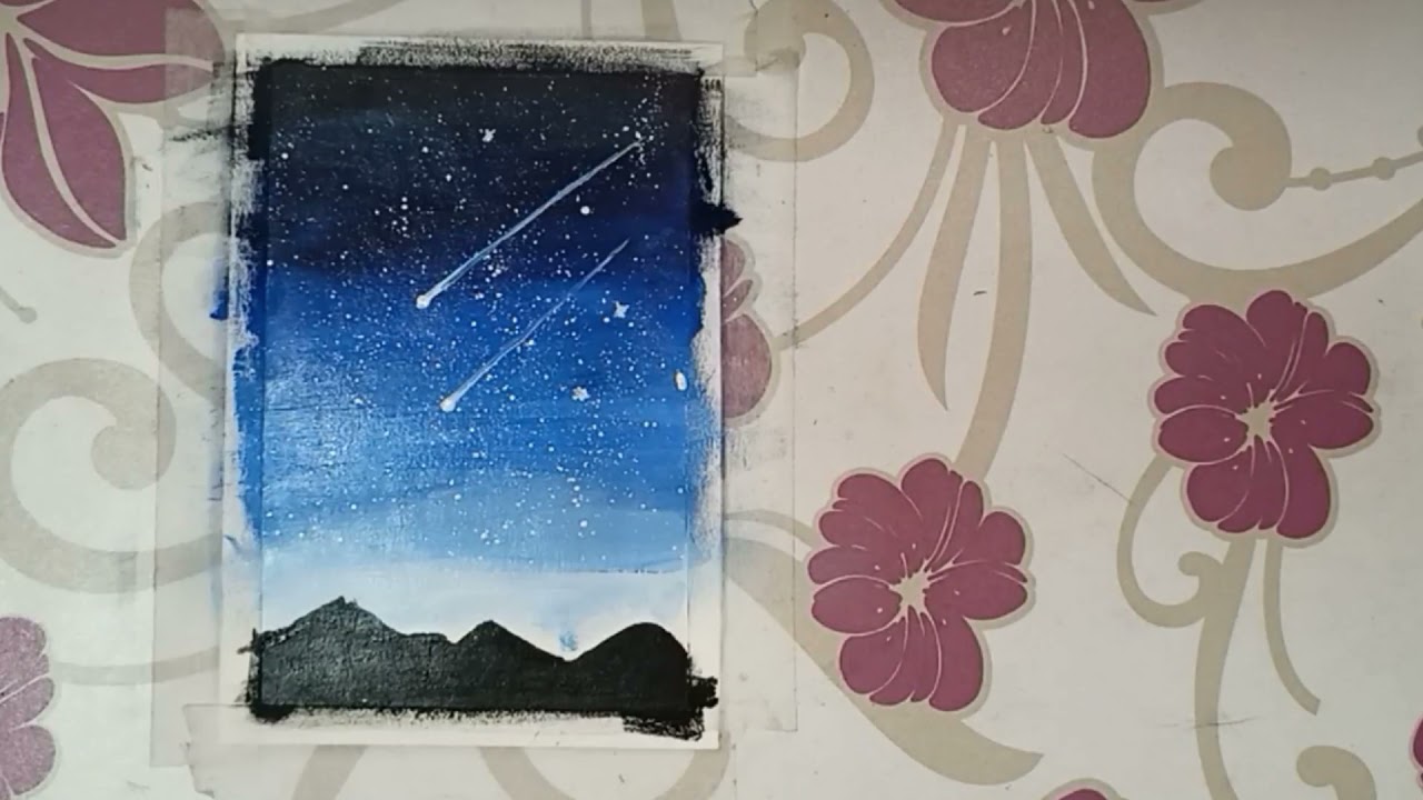 Night Sky with Moon And Shooting Star | Easy Acrylic Painting Tutorial for Beginners Step by Step