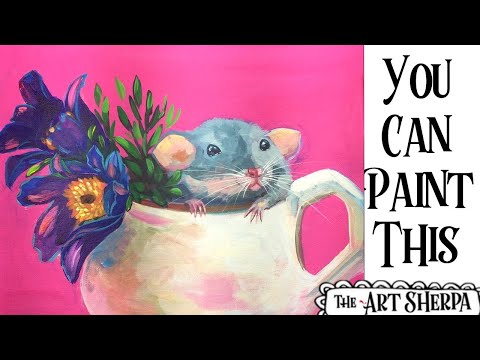 Rat in a Flower cup Easy Acrylic painting tutorial step by step Live Streaming