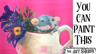 Rat in a Flower cup Easy Acrylic painting tutorial step by step Live Streaming | TheArtSherpa