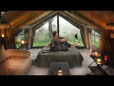 SOLO Camping in HEAVY RAIN in a Giant Tent 🌧️ Storm outside, Cozy Comfort inside | Relaxing ASMR