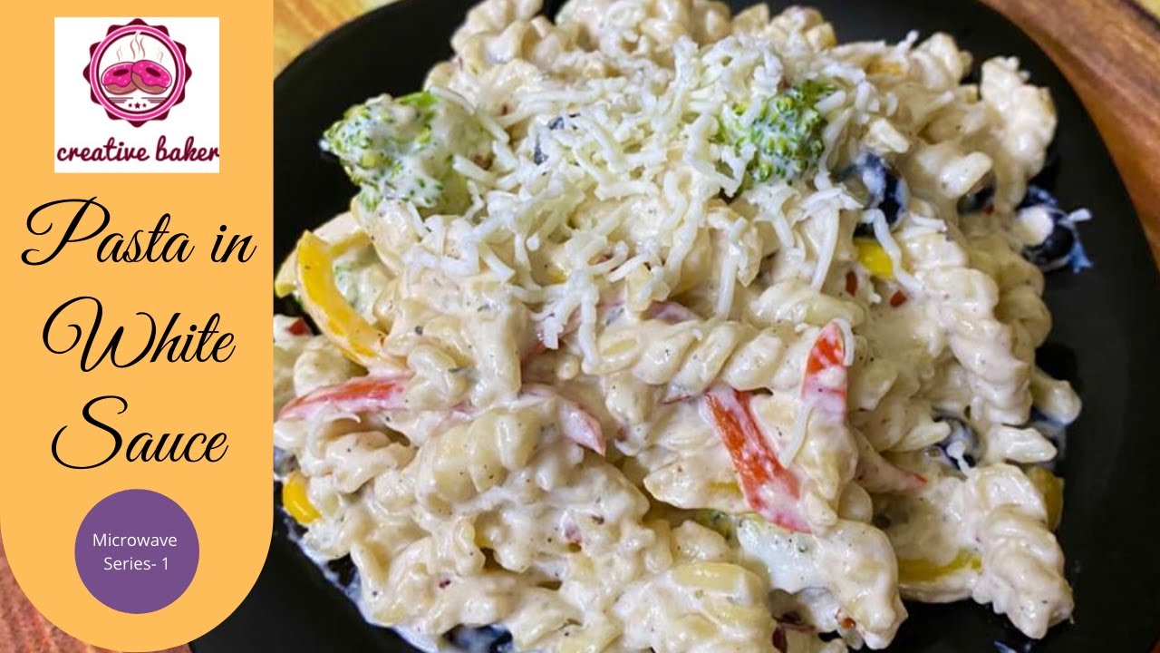 Microwave white sauce pasta [Easy Pasta Recipe][Fusilli Pasta in white