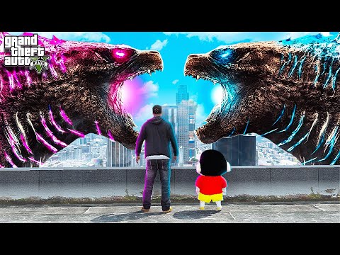 Shin Chan & Franklin Escaping From the Fight of New Empire Godzilla Vs Godzilla in Gta 5 Telugu