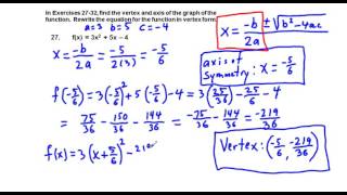 Precalculus Chapter 2.1 Exercises 27-32 Convert Quadratic Functions from Standard to Vertex Form