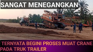 PROSES MUAT CRANE PADA TRUK TRAILER!! SANGAT MENEGANGKAN
