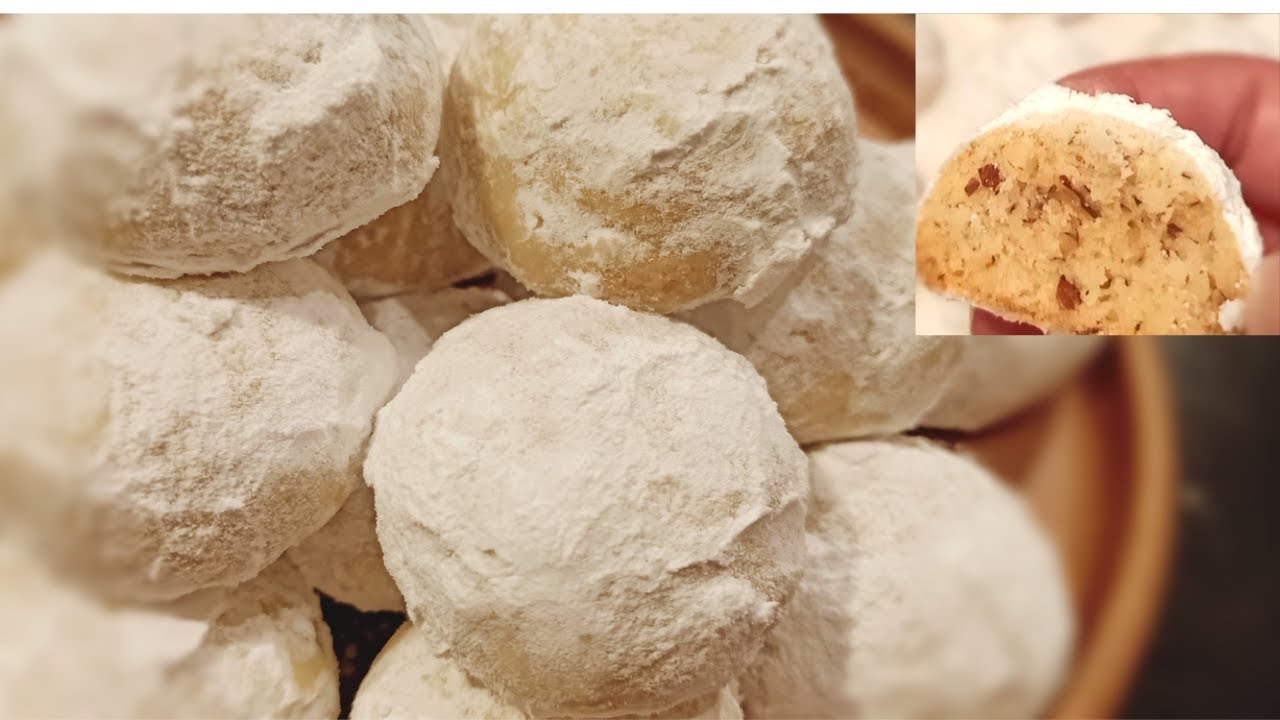 كوكيز كرات الثلج !طريقة عمل كوكيز صيامى للكريسماس - snowball cookies