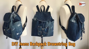 DIY JEANS BACKPACK | JEANS DRAWSTRING BAG | DIY BAG OUT OF OLD JEANS | BAG SEWING TUTORIAL
