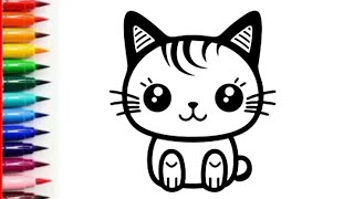 Cute kawaii cat drawing and coloring very easy Step-By-Step
