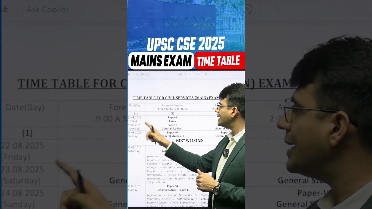 UPSC CSE Mains Exam 2025 Schedule OUT 
