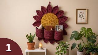 How to Crochet a Sunflower Wall Organizer 🌻👉  Full Detailed Tutorial | SIMI Handcrafts