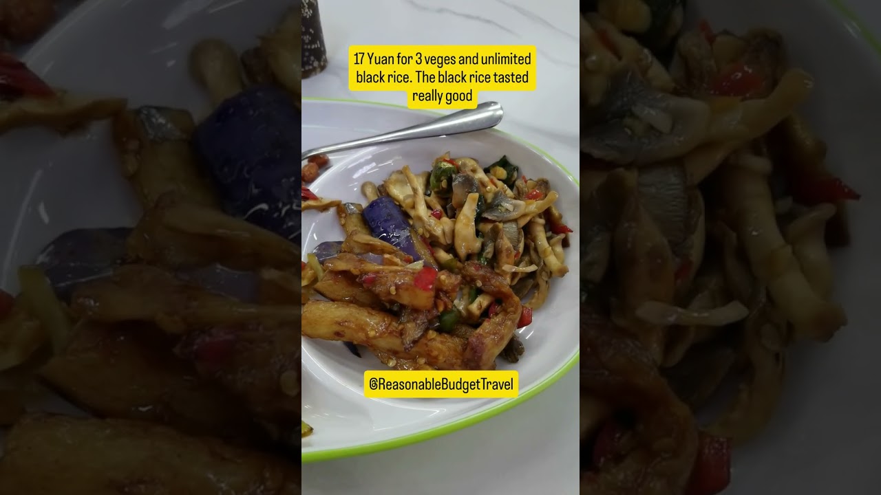 USD$2.20 Dinner in China?! 🇨🇳 17 yuan 元 for 3 vegetarian dishes with unlimited black rice ?! #dinner